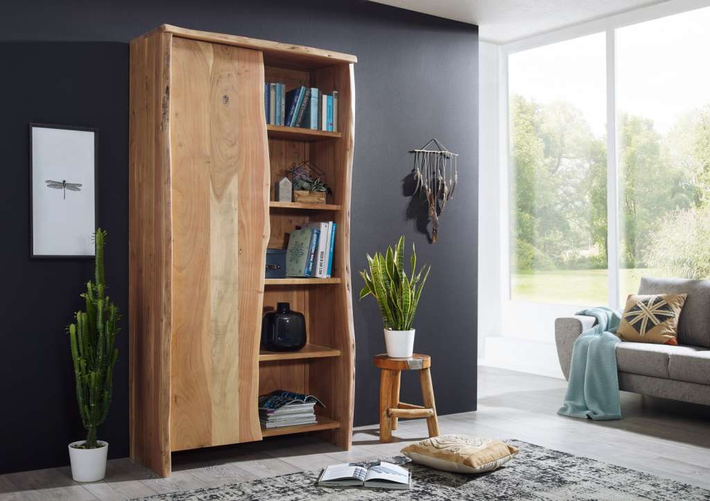 Regal Akazie 105x45x204 natur lackiert LIVE EDGE #710