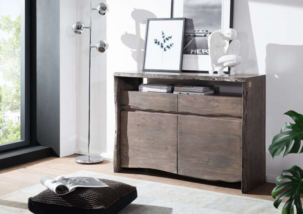Sideboard Akazie 131x45x96 grau lackiert LIVE EDGE #401