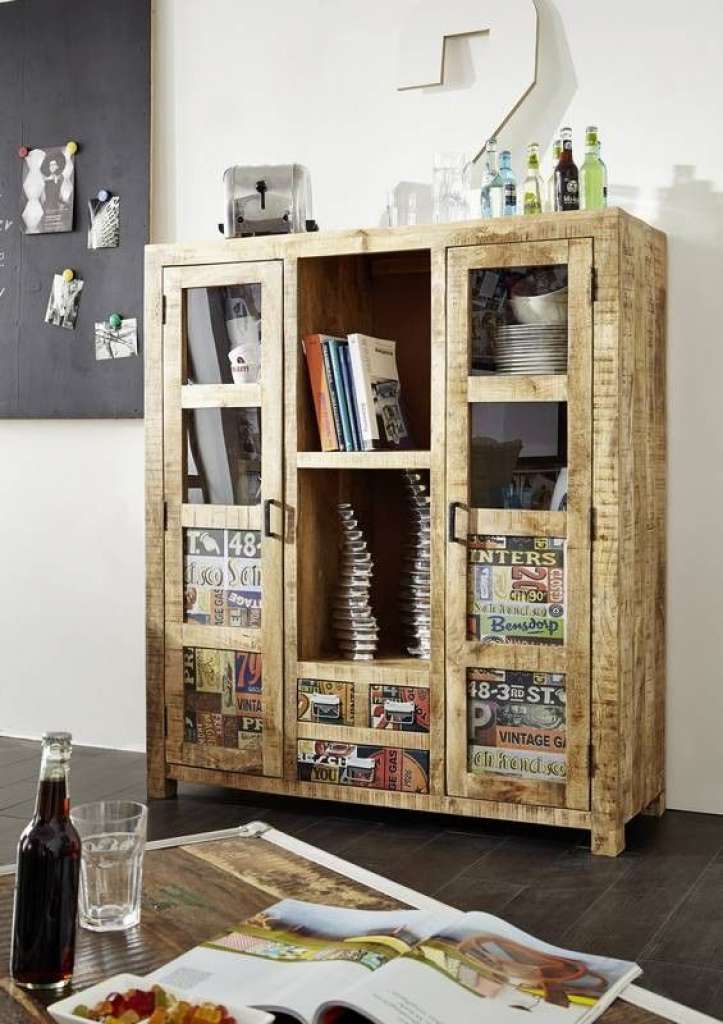 Highboard Mango 130x45x150 mehrfarbig lackiert DETROIT #46