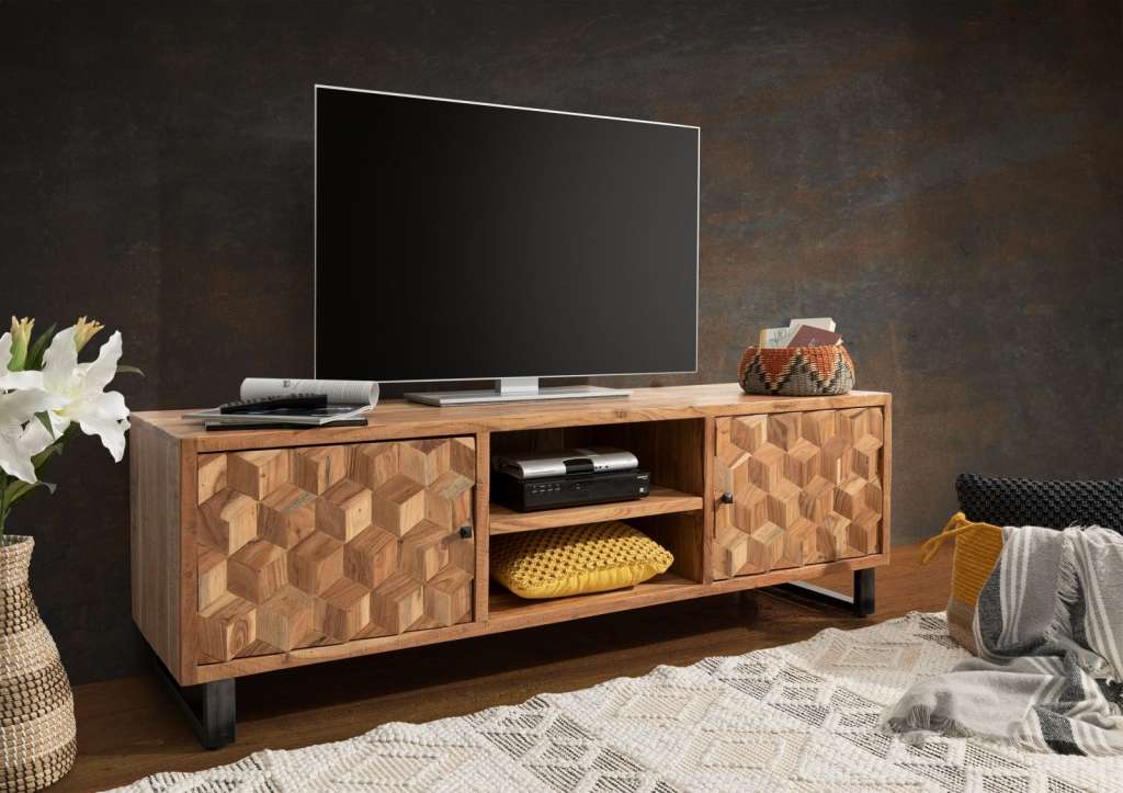 TV-Board Akazie 170x46x55 hellbraun lackiert STILMÖBEL #102