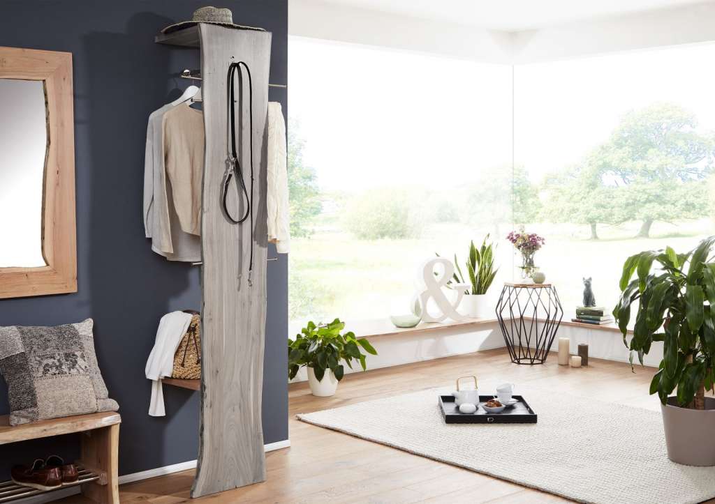 Garderobe Akazie 36x40x200 grau lackiert LIVE EDGE #914