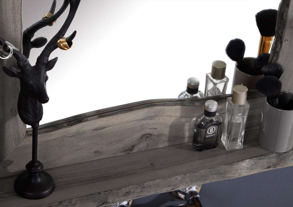 Badspiegel Akazie 70x12x78 grau lackiert LIVE EDGE #603