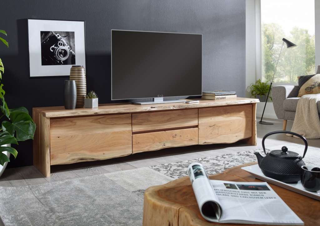 TV-Board Akazie 220x45x50 natur lackiert LIVE EDGE #704