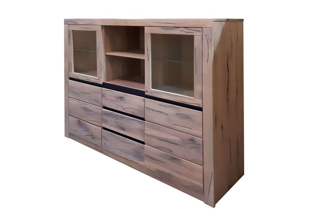 Kommode MONTREUX #142 Highboard Schrank Massivholz Eiche bianco 160x45x140cm