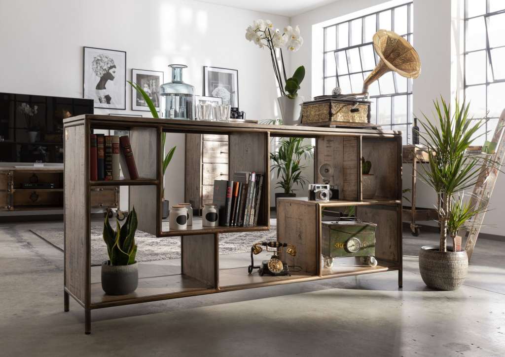 Regal Mango 183x40x90 braun lackiert HEAVY INDUSTRY #206