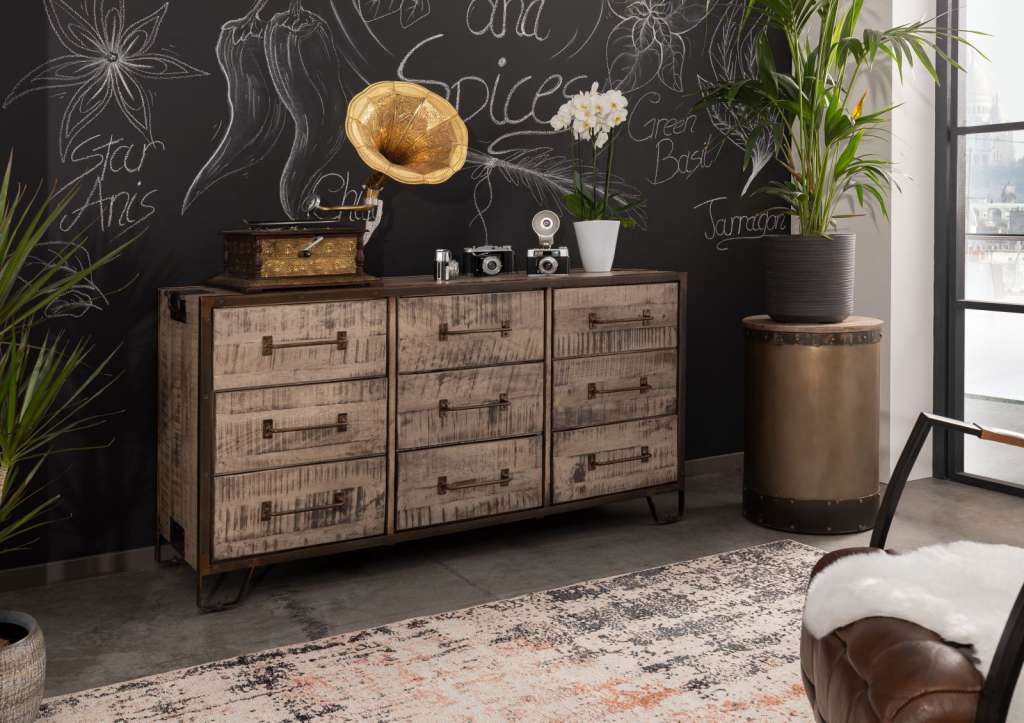 Sideboard Mango 150x45x80 braun lackiert HEAVY INDUSTRY #218