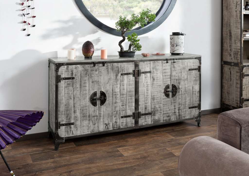 Sideboard Mango 180x40x89 grau lackiert HEAVY INDUSTRY #149