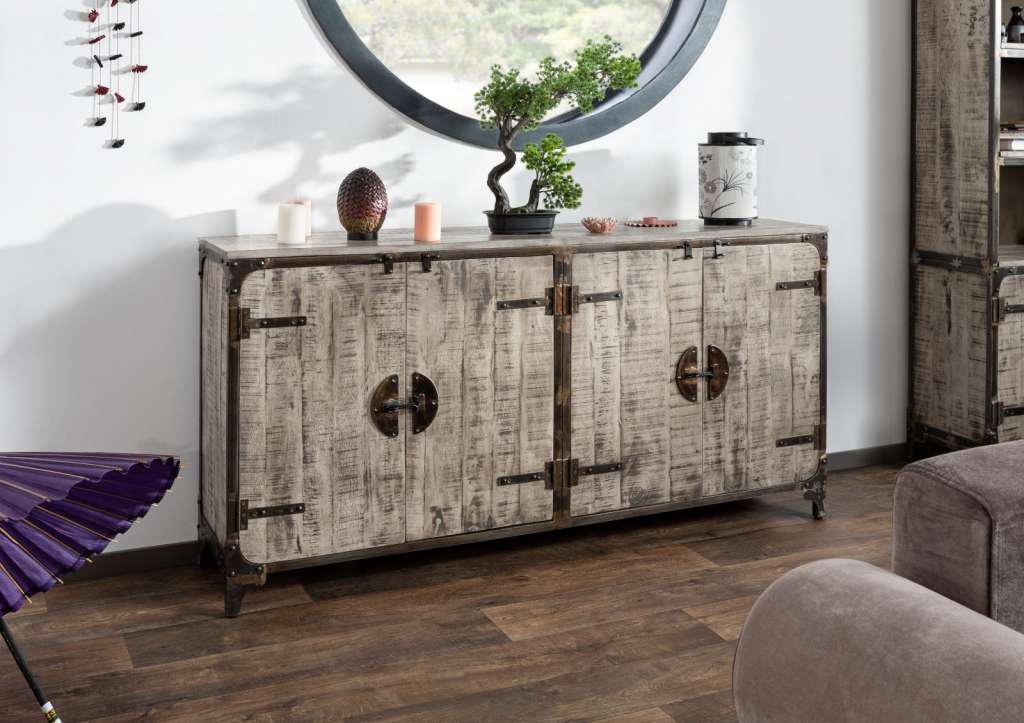 Sideboard Mango 180x40x89 braun lackiert HEAVY INDUSTRY #249