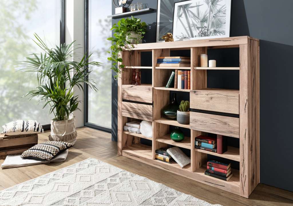 Massivholz Regal Wildeiche160x36x140 bianco geölt Montreux #143