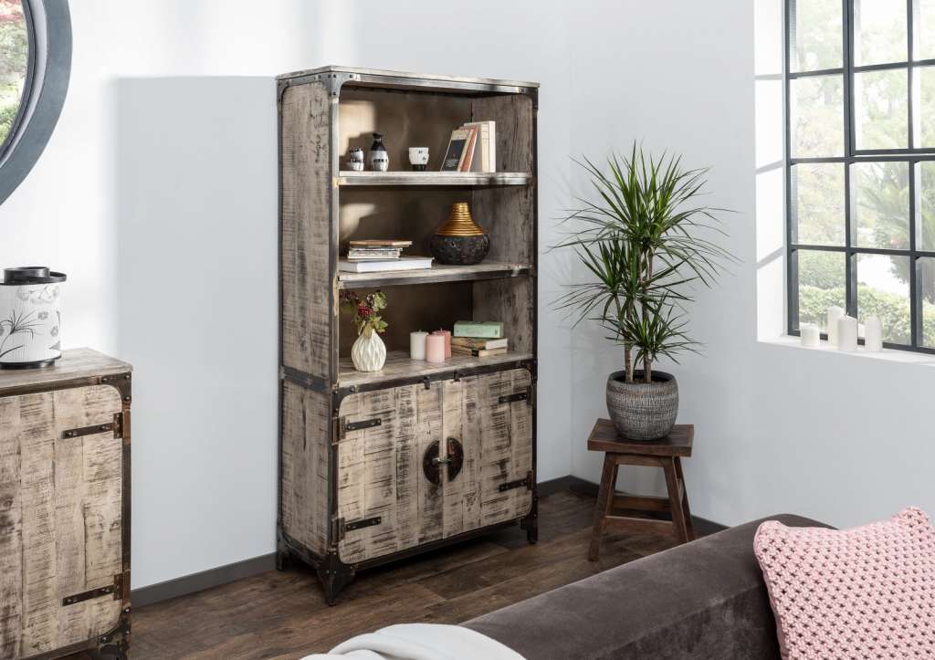 Regal Mango 92x40x183 braun lackiert HEAVY INDUSTRY #266