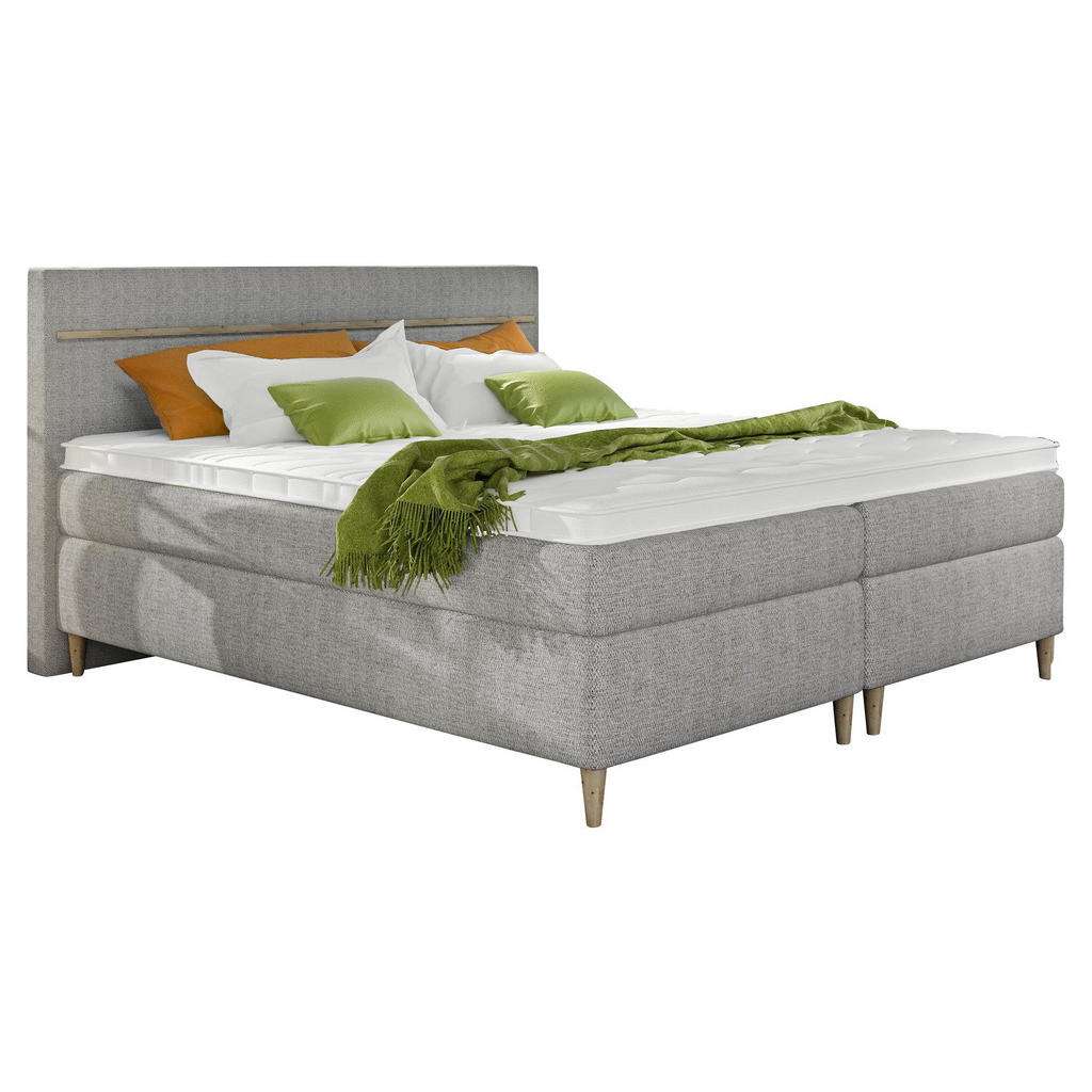 Linea Natura BOXSPRINGBETT Webstoff 140/200 cm INKL. Topper, Grau, Braun, Beige