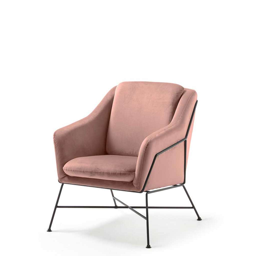 Polstersessel in Rosa Samt Armlehnen