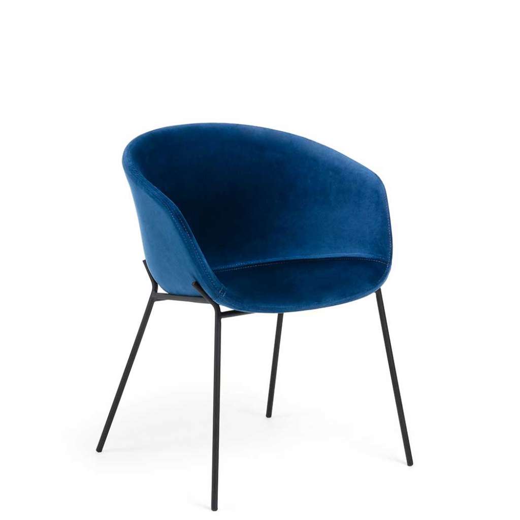 Samt Stuhl in Blau Armlehnen