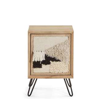 Design Nachtschrank aus Mangobaum Massivholz Stoff versehen