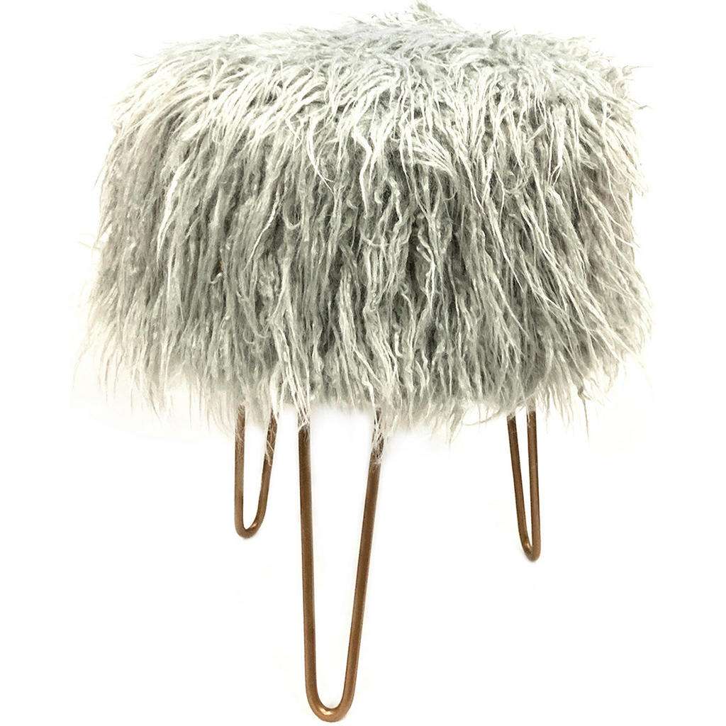 Ambia Home HOCKER Webpelz Kiefer Hartholz Grau