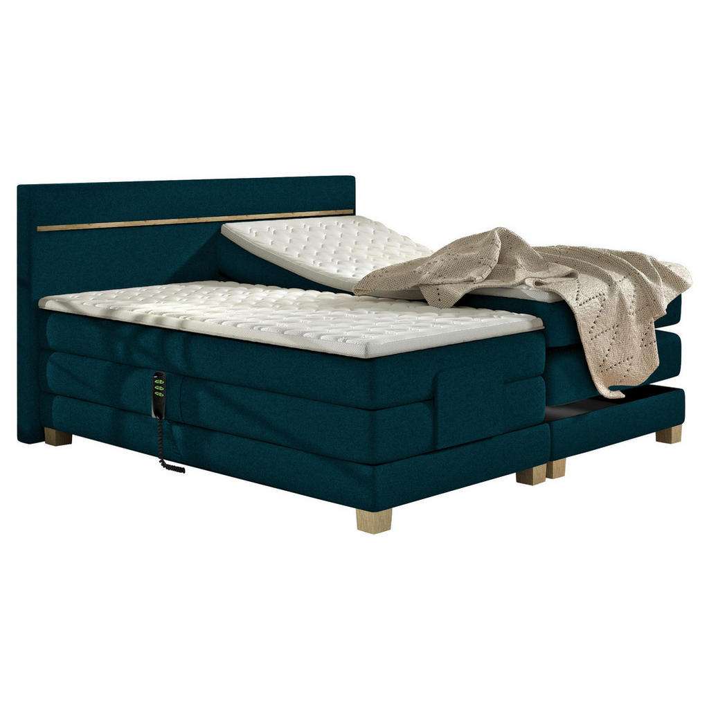 Linea Natura BOXSPRINGBETT Webstoff 160/200 cm INKL. Topper, motorische Verstellbarkeit, Braun, Blau