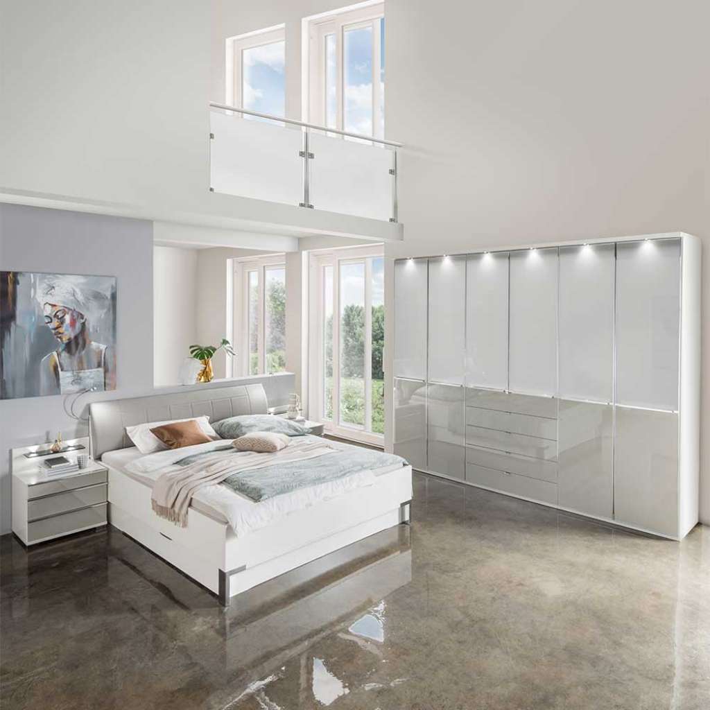 Schlafzimmerkomplettset in Weiß und Hellgrau Made in Germany (4-teilig)