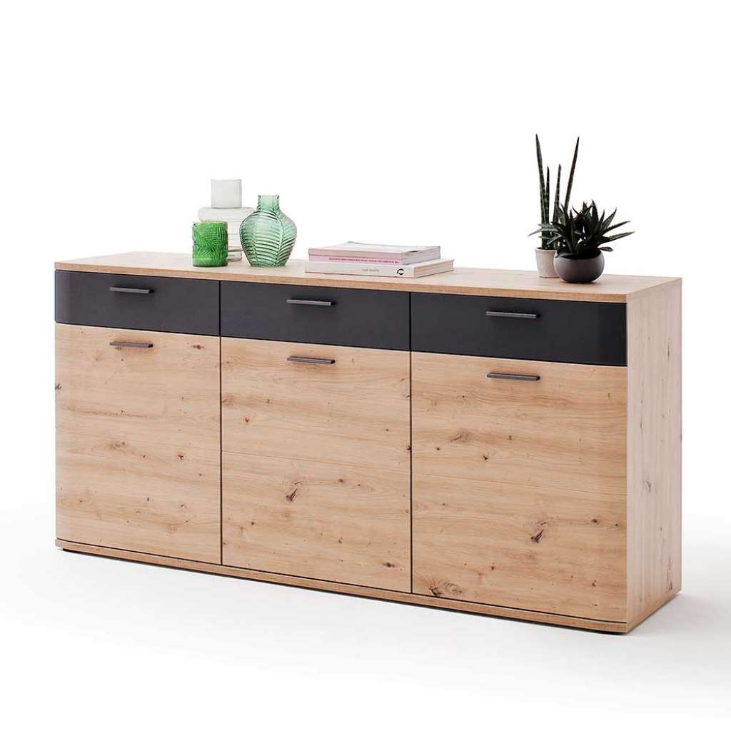 Türen Sideboard in Eichefarben und Anthrazit 180 cm breit