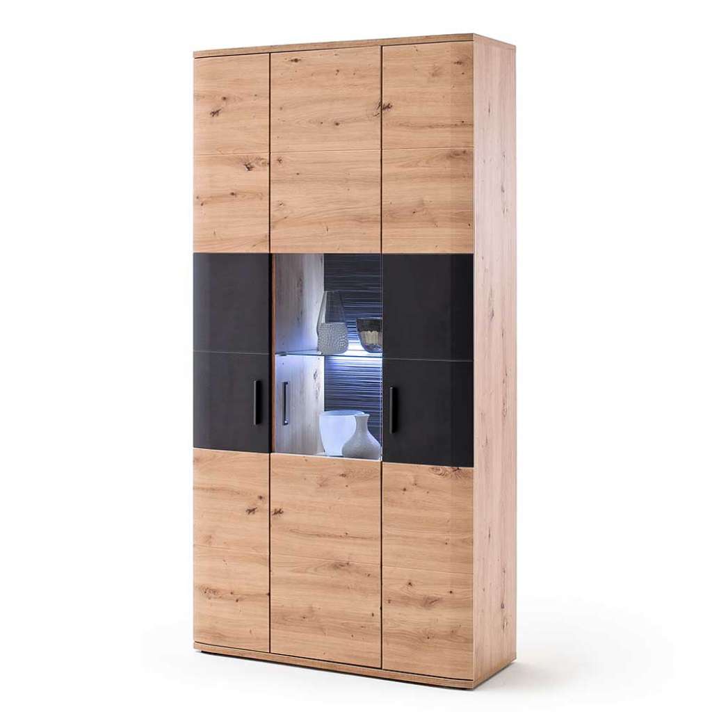 Wohnzimmervitrine in Eichefarben und Anthrazit 100 cm breit