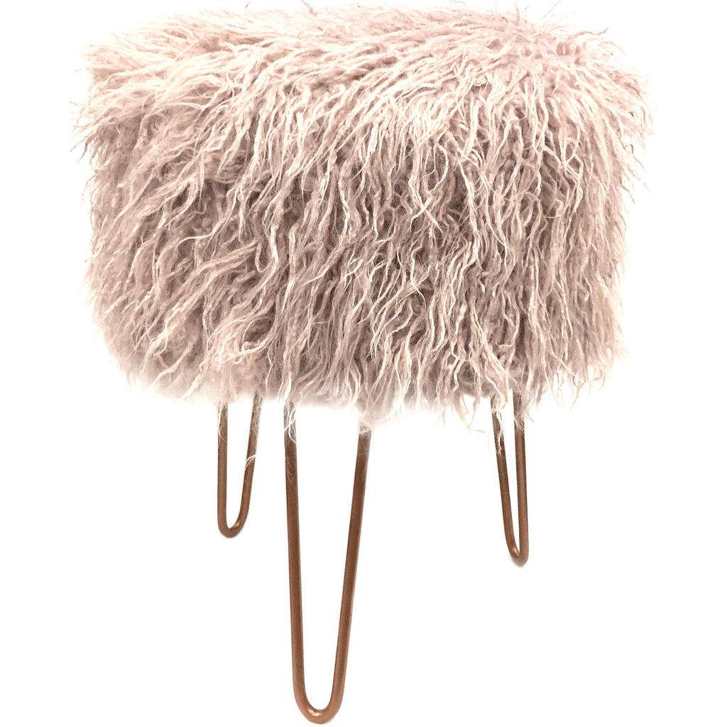 Ambia Home HOCKER Webpelz Kiefer Hartholz Braun