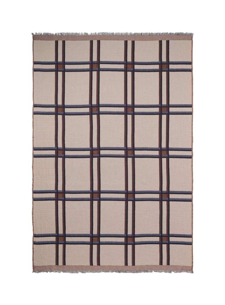 ferm LIVING - Checked Wollmischdecke - Beige - indoor