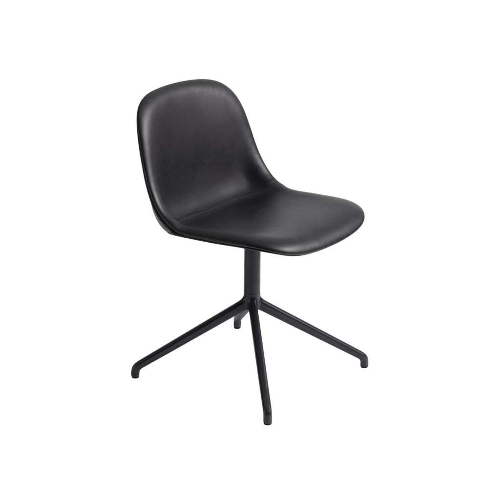 Muuto - Fiber Side Stuhl - Drehfuß Leder - Silk Leather-Black/Black - indoor