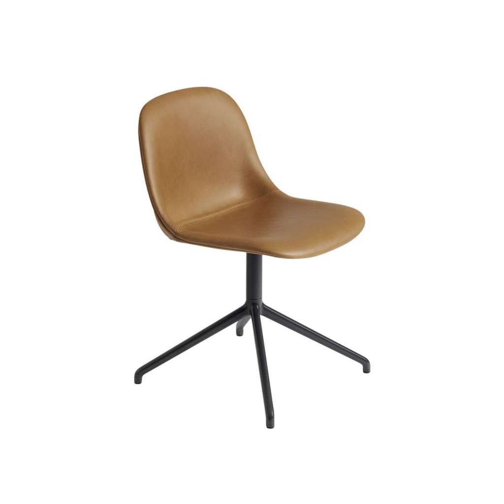 Muuto - Fiber Side Stuhl - Drehfuß Leder - Silk Leather-Cognac/Black - indoor
