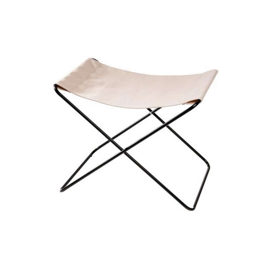 Manufakturplus - Fußteil für Hardoy Butterfly Chair - Stahlrahmen schwarz, Baumwolle wollweiss - indoor