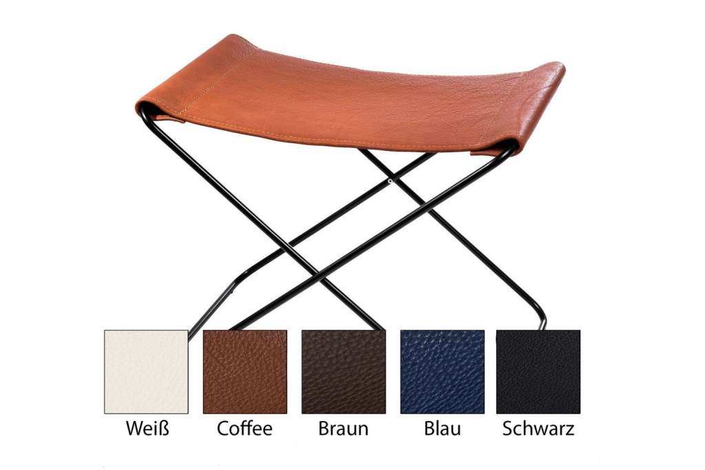 Manufakturplus - Fußteil für Hardoy Butterfly Chair - Stahlrahmen verchromt, Neckleder elfenbein - indoor