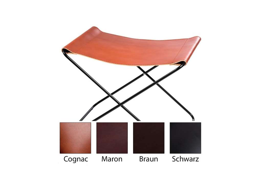 Manufakturplus - Fußteil für Hardoy Butterfly Chair - Edelstahlrahmen, Blankleder maron - indoor