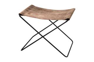 Manufakturplus - Fußteil für Hardoy Butterfly Chair - Stahlrahmen verchromt, Vintage-Leder - indoor