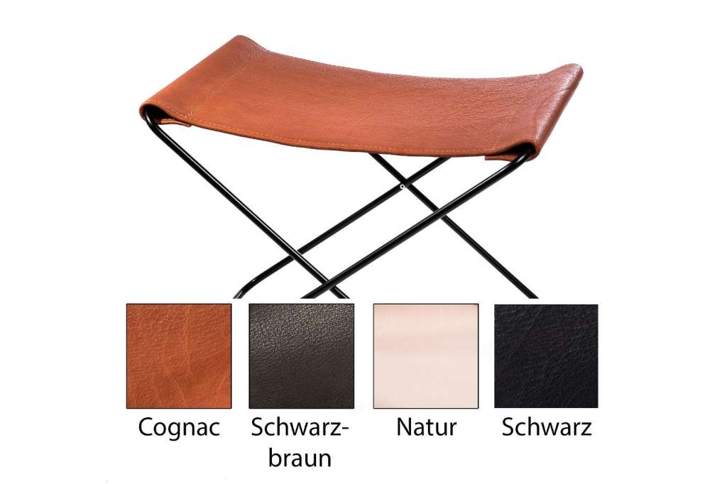 Manufakturplus - Fußteil für Hardoy Butterfly Chair - Stahlrahmen schwarz, Biobüffel-Leder Natur - indoor