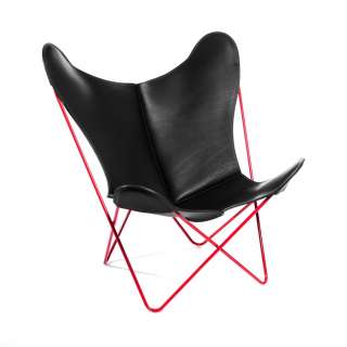 Manufakturplus - Butterfly Chair Hardoy - 80 Jahre Sonderedition - rotes Gestell - schwarze Naht - indoor