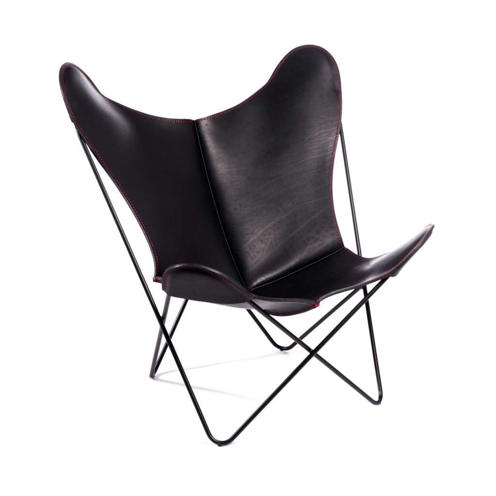 Manufakturplus - Butterfly Chair Hardoy - 80 Jahre Sonderedition - schwarzes Gestell - rote Naht - indoor