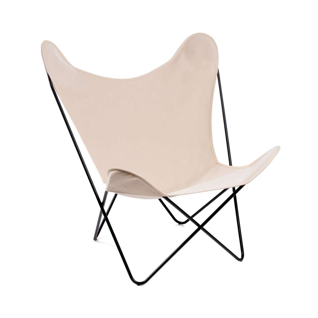Manufakturplus - Butterfly Chair Hardoy - B.K.F. Chair Stahlrahmen weiß, Pure Cotton - indoor