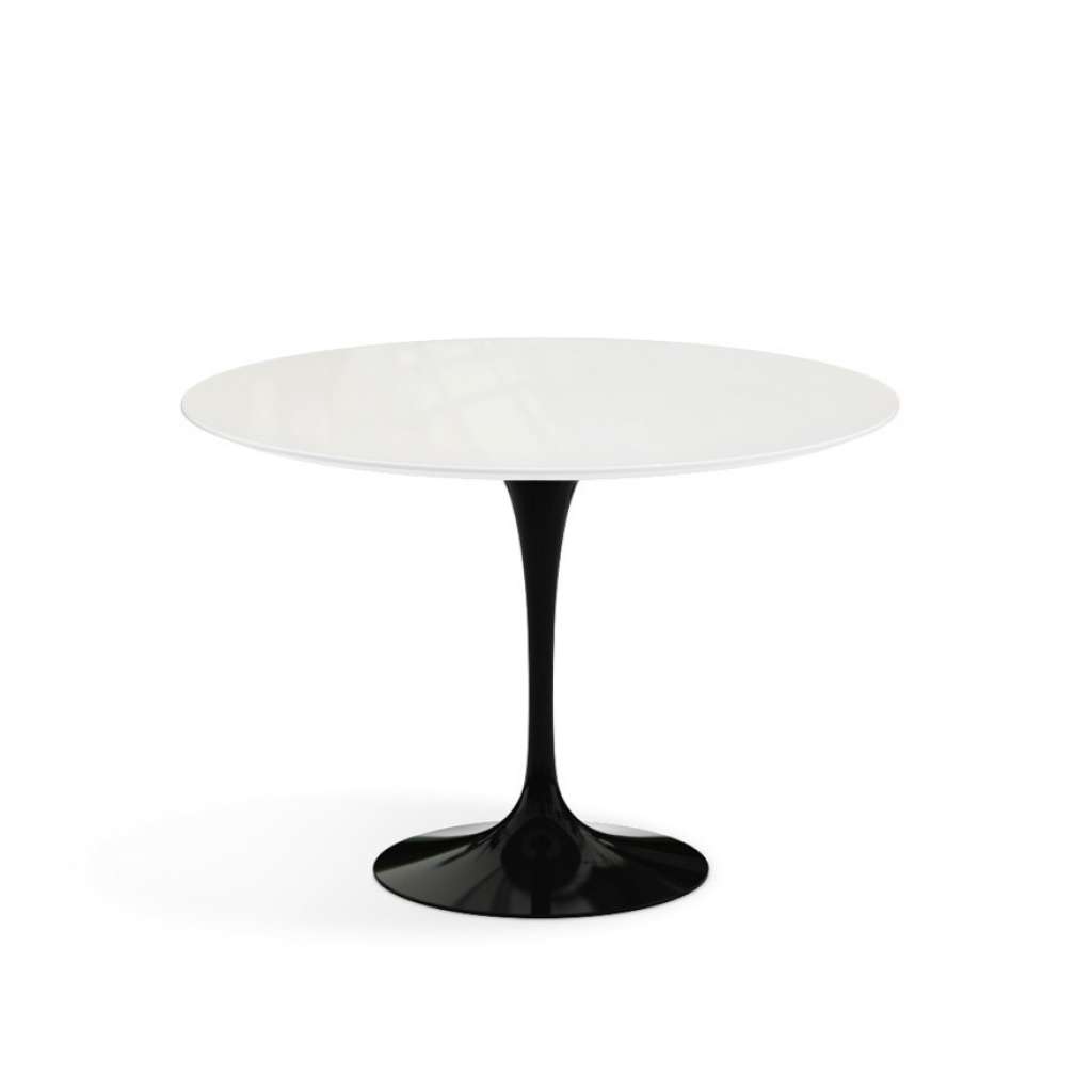 Knoll International - Saarinen Outdoor Esstisch - rund  107 Ø - Säulenfuß schwarz - weißer Akrylstein - indoor