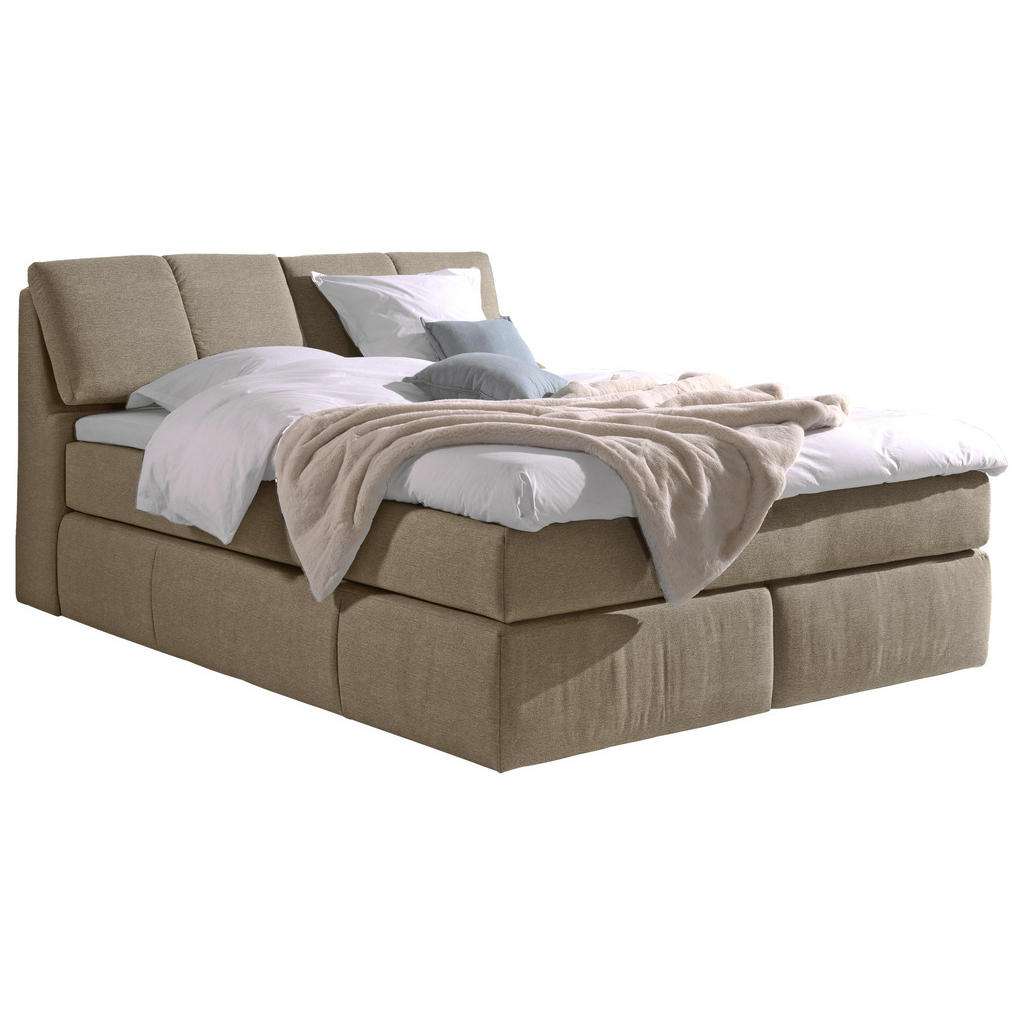Carryhome BOXSPRINGBETT Mikrofaser 180/200 cm INKL. Matratze, gepolstertes Kopfteil, Topper, Beige