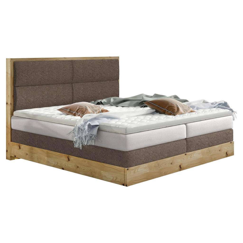 Linea Natura BOXSPRINGBETT Webstoff 180/200 cm INKL. Beleuchtung, Topper, Braun, Beige
