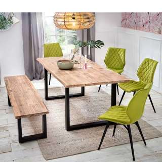 Design Sitzgruppe mit Baumkante hellgrünen Stühlen (6-teilig)