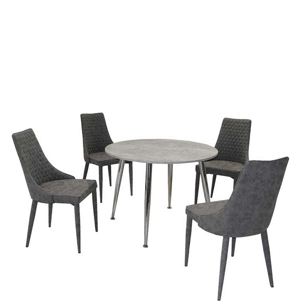 Essplatzgruppe mit rundem Tisch Beton Grau und Dunkelgrau (5-teilig)