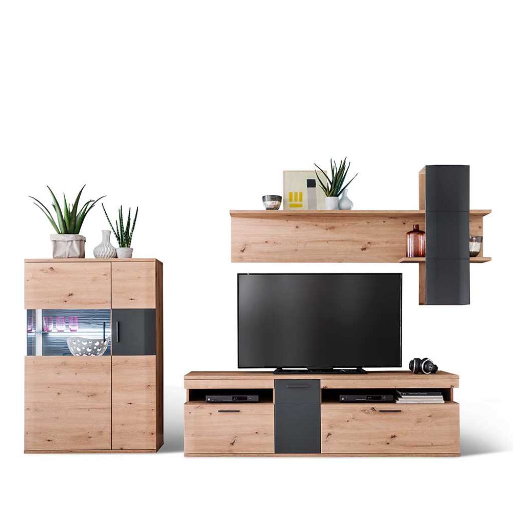 Design Wohnwand in Eichefarben Anthrazit (3-teilig)