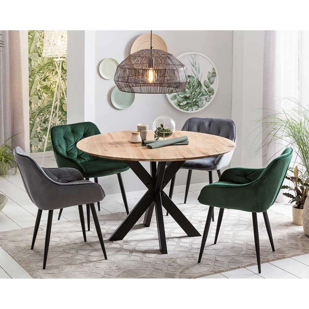 Esszimmer Sitzgarnitur mit rundem Esstisch Loft Design (5-teilig)