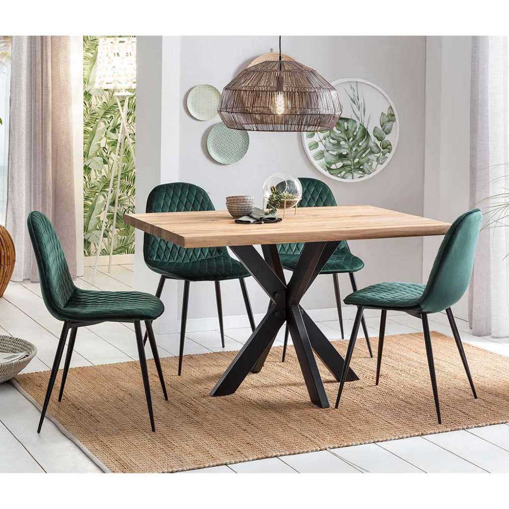 Esszimmergruppe im Loft Style dunkelgrünen Polsterstühlen (5-teilig)