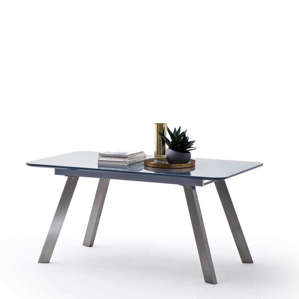 Glastisch in Grau und Silberfarben ausziehbar