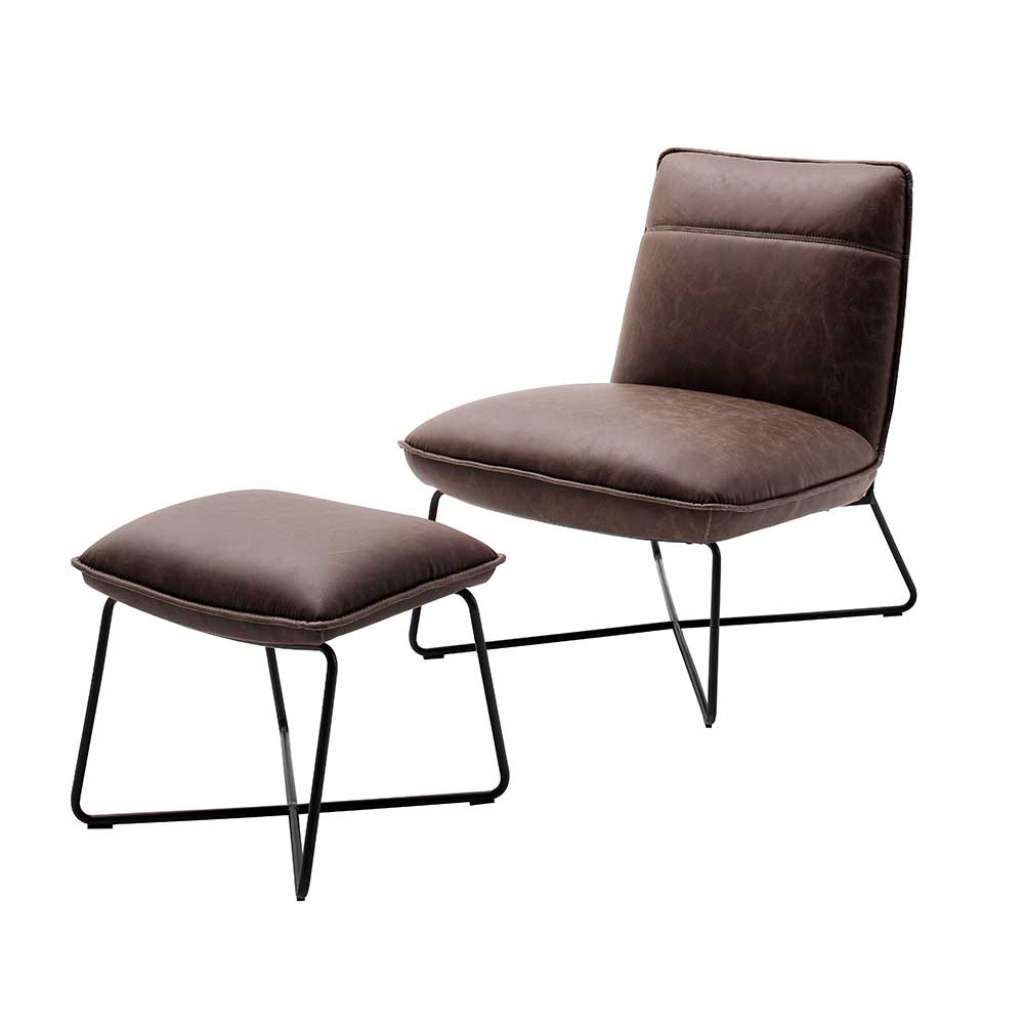 Industry Sessel in Dunkelbraun Kunstleder Hocker (2-teilig)