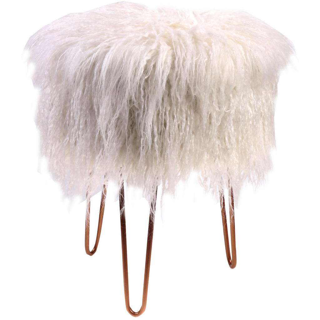Ambia Home HOCKER Webpelz Kiefer Hartholz Beige