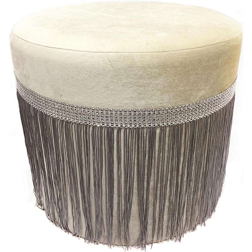 Ambia Home HOCKER Samt Kiefer Hartholz Beige, Grau