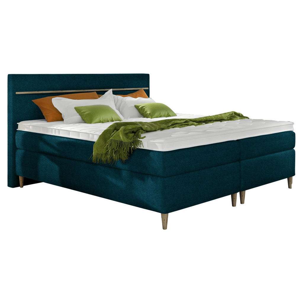 Linea Natura BOXSPRINGBETT Webstoff 160/200 cm INKL. Topper, Braun, Blau