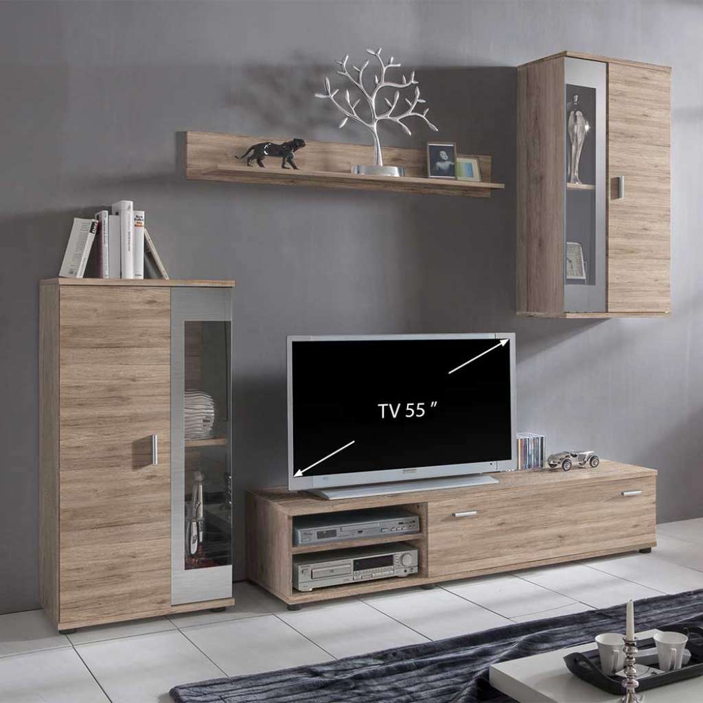 Wohnzimmerwand in Eiche San Remo 175 cm hoch (4-teilig)