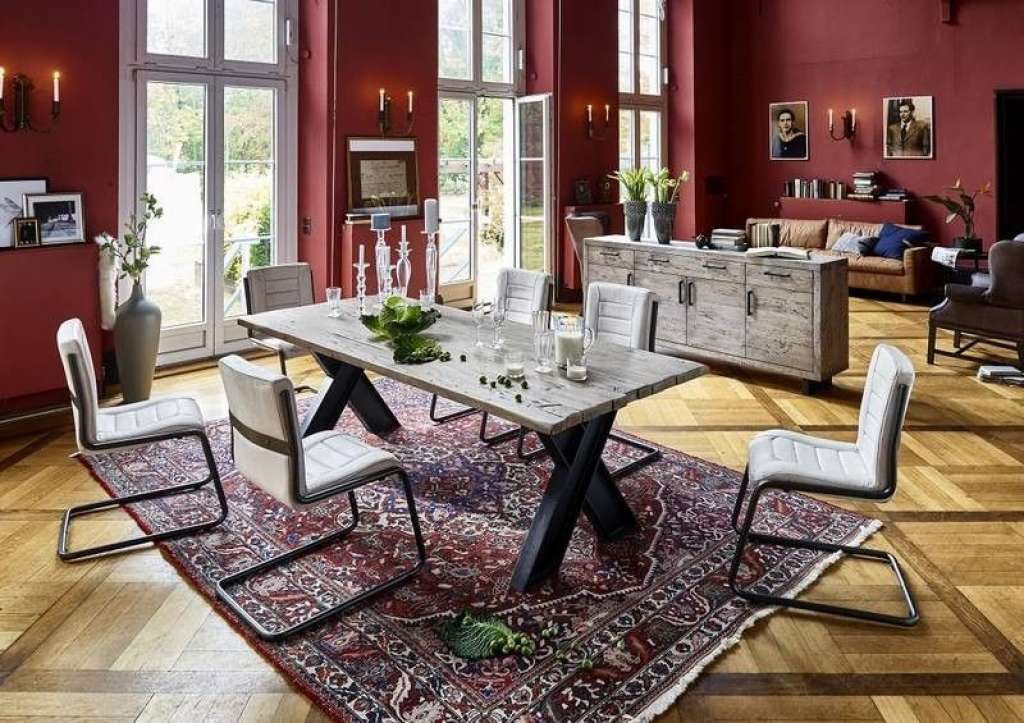 Esstisch Balkeneiche 180x100x75 dirty grey geölt WOODSTOCK